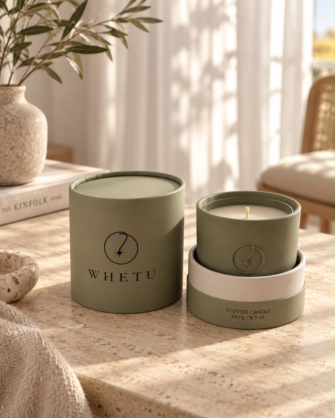 Whetu Olive kraft ambalajı, kapağı açılmış halde